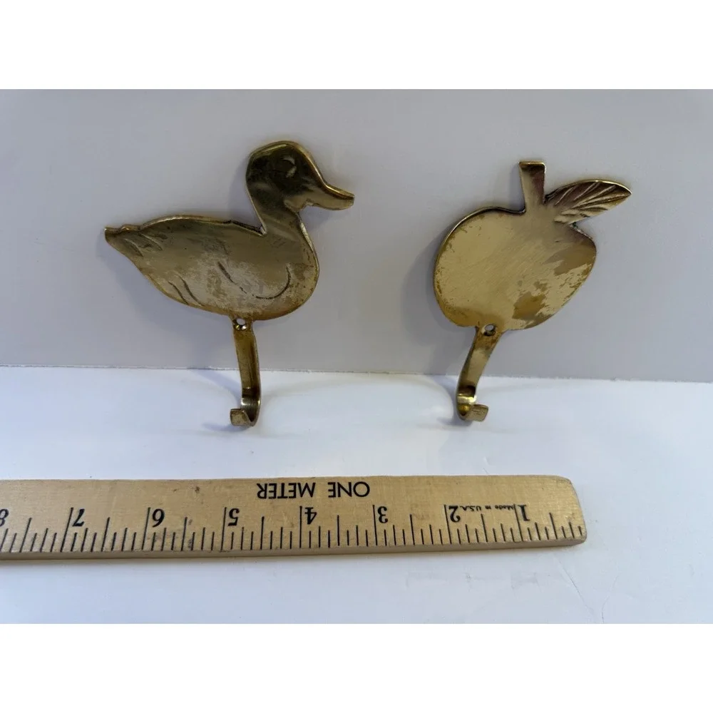 VTG Brass Duck & Apple Hook Lot Coat Hanger Wall Bird Fowl Fishing Hunting Set